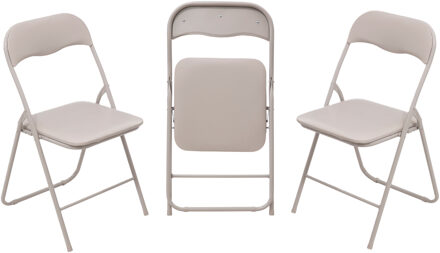 5five Klapstoel met pvc zitting - 3x - beige - 44 x 48 x 79 cm - metaal