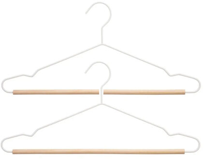 5five Kledinghangers - 12x - wit - 44 x 19 cm - metaal/hout - Kledingkast hangers/kleerhangers
