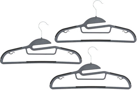 5five Kledinghangers set - 24x stuks - grijs/zwart- kunststof - 41 x 22 cm - kleerhangers