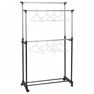 5five Kledingrek incl 10x kledinghangers - op wieltjes - dubbele stang - verstelbaar - 160 cm - metaal