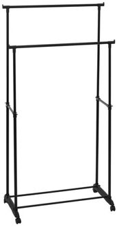 5five Kledingrek met dubbele stangen - kunststof/metaal - zwart - 80 x 34 x 160 cm - Kledingrekken