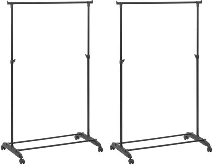5five Kledingrek met enkele stang - 2x - kunststof/metaal - zwart - 80 x 42 x 160 cm