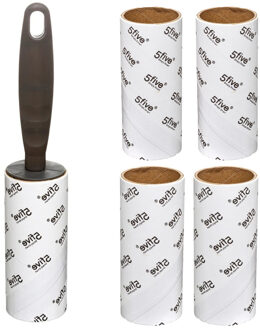 5five Kledingroller/kleefroller - grijs - 21 cm - 5 rollen - pluizenverwijderaar