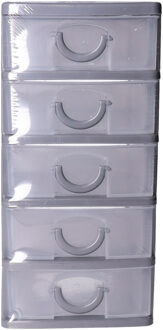 5five Klein ladeblokje - met 5 lades - transparant/grijs - 9 x 13 x 19 cm - kunststof - opberglades