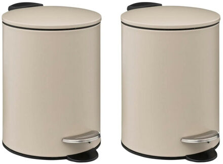 5five kleine pedaalemmer - 2x - metaal - beige - 3L - 16 x 25 cm - Badkamer/toilet - Pedaalemmers