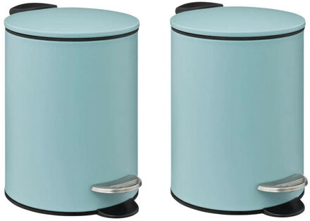 5five kleine pedaalemmer - 2x - metaal - ijsblauw - 3L - 16 x 25 cm - Badkamer