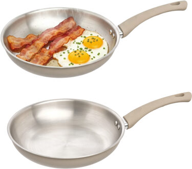 5five koekenpan Paris - 2x - D26 cm - RVS - aluminium - beige/zilver - pannen