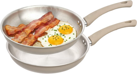 5five koekenpan Paris - 2x - D28 cm - RVS - aluminium - beige/zilver - pannen