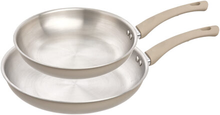 5five Koekenpan set Paris - D20 en D28 cm - beige/zilver - RVS/aluminium