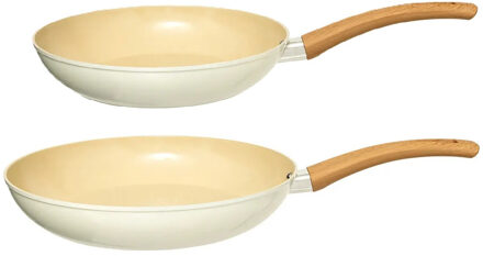 5five Koekenpannen set Harmony - Alle warmtebronnen - Beige - Dia 24/28 cm - handvat bakeliet - aluminium