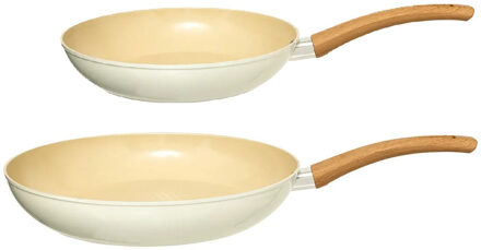 5five Koekenpannen set Harmony - Alle warmtebronnen - Beige - Dia 24/30 cm - handvat bakeliet - aluminium