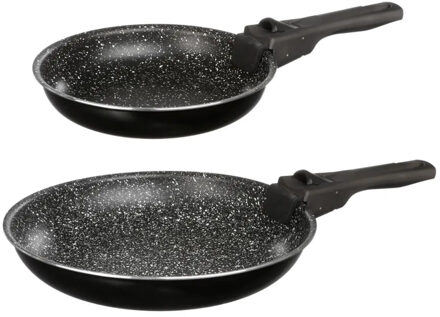 5five Koekenpannen set van 2x stuks - Alle warmtebronnen - Zwart - Dia 20/26 cm - Met los handvat - campin