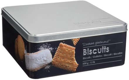 5five Koektrommel biscuits - metaal - zwart/zilver - 20 x 20 x 8 cm - Voorraadblikken