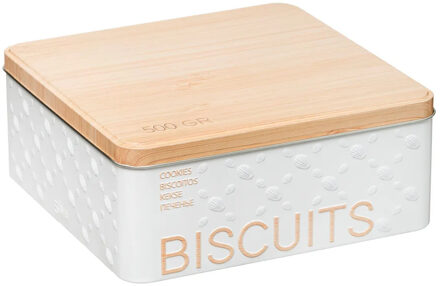 5five Koektrommel Biscuits - wit - 20 x 20 cm - 1600 ML - bewaarblik met deksel - metaal