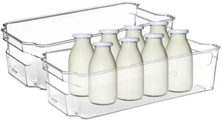 5five Koelkast/keuken organizer bak - 2x - transparant - kunststof - L31 x B15 x H9 cm - groente lade