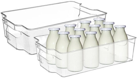 5five Koelkast/keuken organizer bak - 2x - transparant - kunststof - L31 x B21 x H9 cm - groente lade