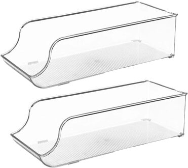 5five Koelkast/keuken organizer bak - 2x - transparant - kunststof - L34,5 x H10