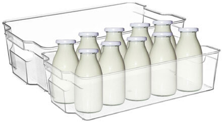 5five Koelkast/keuken organizer bak - 2x - transparant - kunststof - L37 x B21 x H10 cm - groente lade