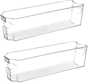 5five Koelkast/keuken organizer bak - 2x - transparant - kunststof - L37 x H10