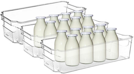 5five Koelkast/keuken organizer bak - 3x - transparant - kunststof - L31 x B15 x H9 cm - groente lade