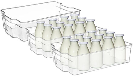 5five Koelkast/keuken organizer bak - 3x - transparant - kunststof - L31 x B21 x H9 cm - groente lade