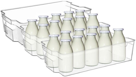 5five Koelkast/keuken organizer bak - 3x - transparant - kunststof - L37 x B21 x H10 cm - groente lade