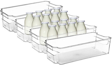 5five Koelkast/keuken organizer bak - 4x - transparant - kunststof - L31 x B15 x H9 cm - groente lade