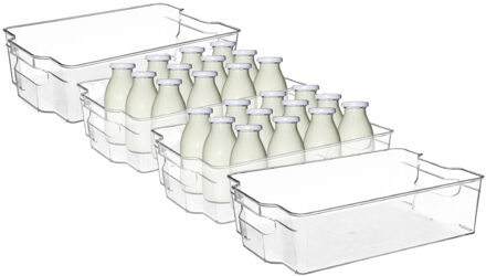 5five Koelkast/keuken organizer bak - 4x - transparant - kunststof - L31 x B21 x H9 cm - groente lade