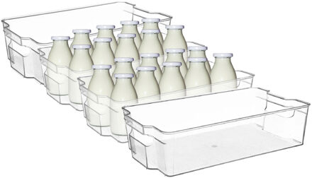 5five Koelkast/keuken organizer bak - 4x - transparant - kunststof - L37 x B21 x H10 cm - groente lade