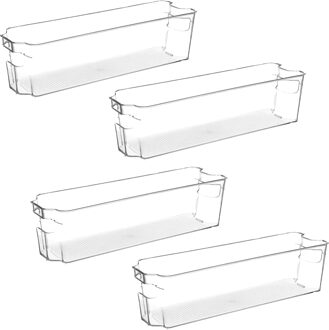 5five Koelkast/keuken organizer bak - 4x - transparant - kunststof - L37 x H10