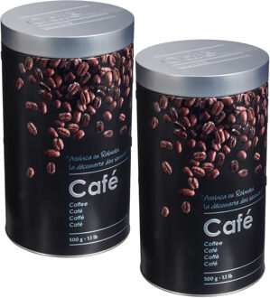 5five Koffie bewaarblik - 2x - metaal - zwart/print - 11 x 19 cm - 500 gram