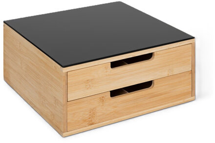 5five Koffie cups/capsule houder met 2x lades - bamboe - 30 x 30 x 14 cm - lade indeling - zwart/bruin