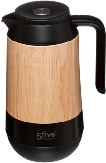 5five Koffie/thee thermoskan/isoleerkan - 1 liter - houtlook - Isoleerkannen