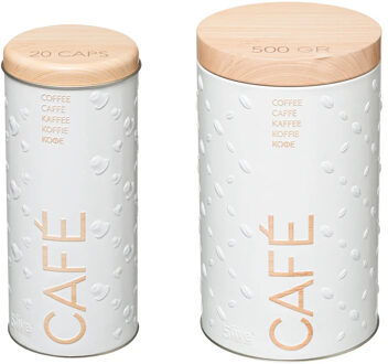 5five Koffie voorraadbussen/bewaarblikken set van 2x - metaal - wit - voor pads en filterkoffie