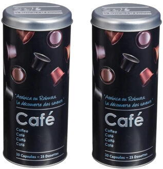 5five Koffiecups bewaarblik - 2x - metaal - zwart/print - 10 x 26 cm - voor 25 capsules