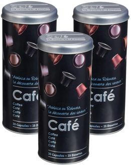 5five Koffiecups bewaarblik - 3x - metaal - zwart/print - 10 x 26 cm - voor 25 capsules