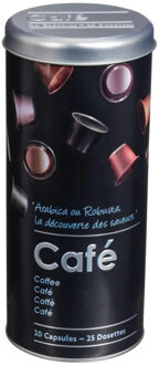 5five Koffiecups bewaarblik - metaal - zwart/print - 10 x 26 cm - voor 25 capsules