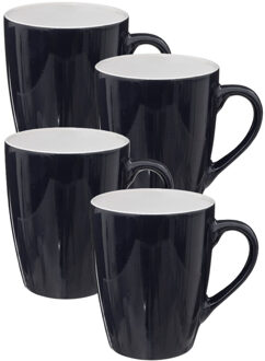 5five Koffiemokken Colorama - 4x stuks - Keramiek - blauw - 380 ml - 9 x 11 cm