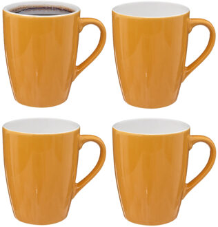 5five Koffiemokken Colorama - 4x stuks - Keramiek - geel - 380 ml - 9 x 11 cm