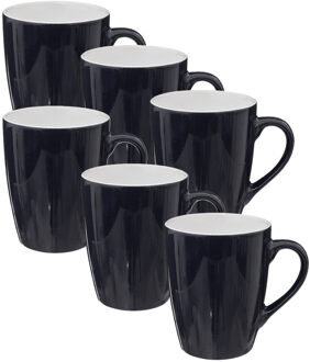 5five Koffiemokken Colorama - 6x stuks - Keramiek - blauw - 380 ml - 9 x 11 cm