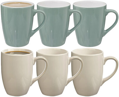 5five Koffiemokken Colorama - 6x stuks - Keramiek - in 2 kleuren - 380 ml - 9 x 11 cm