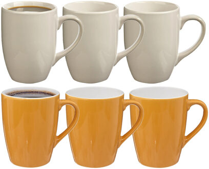 5five Koffiemokken Colorama - 6x stuks - Keramiek - in 2 kleuren - 380 ml - 9 x 11 cm