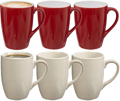 5five Koffiemokken Colorama - 6x stuks - Keramiek - in 2 kleuren - 380 ml - 9 x 11 cm