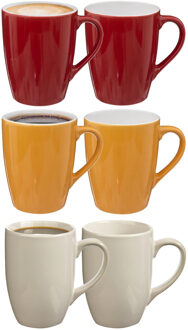 5five Koffiemokken Colorama - 6x stuks - Keramiek - in 3 kleuren - 380 ml - 9 x 11 cm