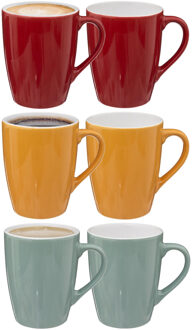 5five Koffiemokken Colorama - 6x stuks - Keramiek - in 3 kleuren - 380 ml - 9 x 11 cm