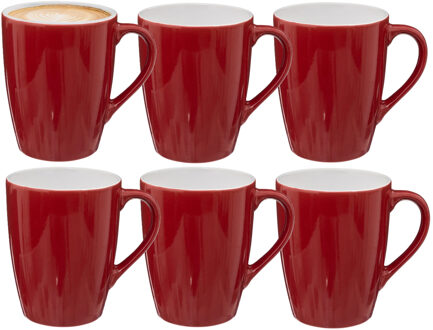5five Koffiemokken Colorama - 6x stuks - Keramiek - rood - 380 ml - 9 x 11 cm