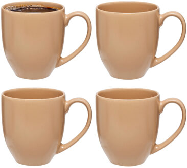 5five Koffiemokken Venice - 4x stuks - Keramiek - beige - 480 ml - 9 x 11 cm