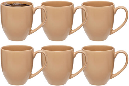 5five Koffiemokken Venice - 6x stuks - Keramiek - beige - 480 ml - 9 x 11 cm