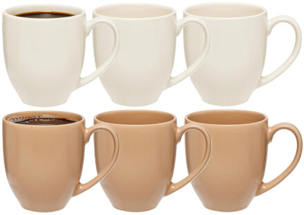 5five Koffiemokken Venice - 6x stuks - Keramiek - in 2 kleuren - 480 ml - 9 x 11 cm