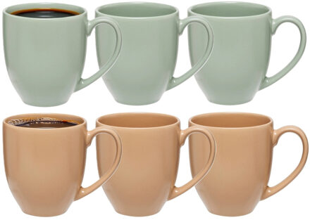 5five Koffiemokken Venice - 6x stuks - Keramiek - in 2 kleuren - 480 ml - 9 x 11 cm
